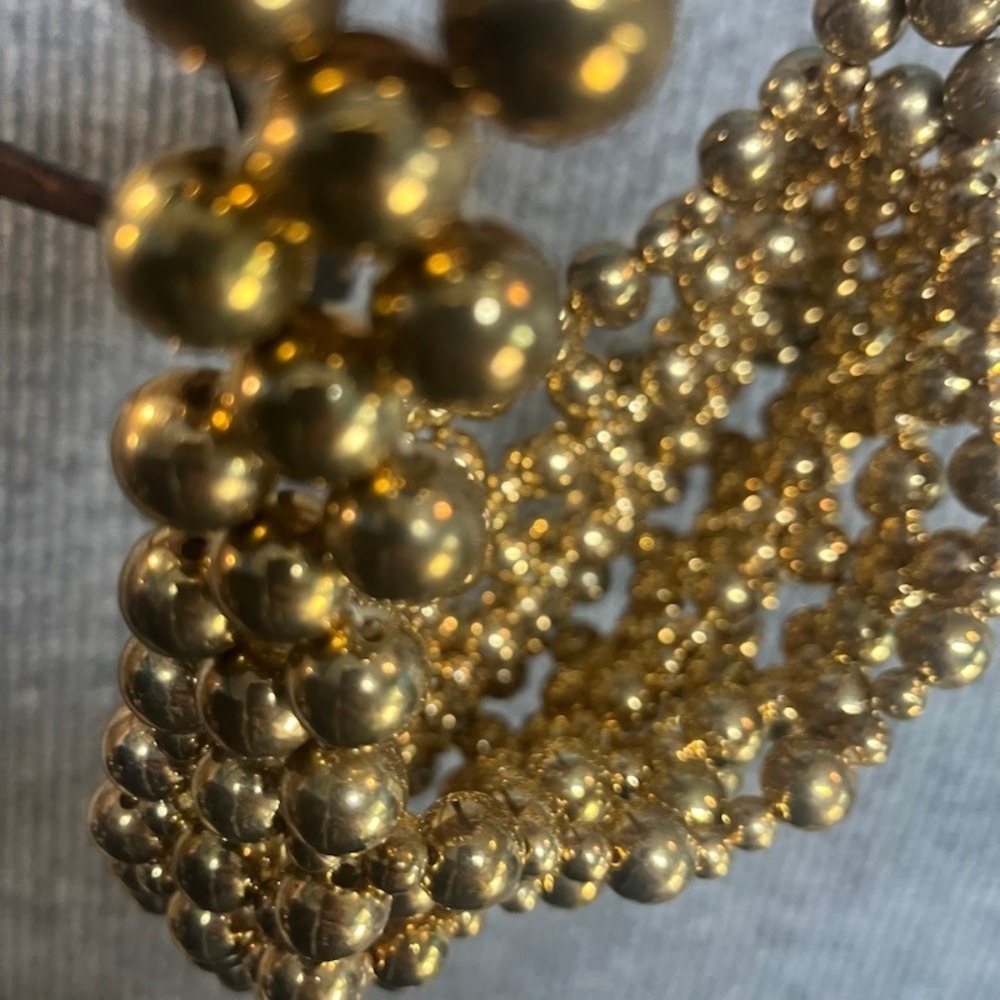 Gold Beaded Mini Handbag Top Handle Metallic Sphere Evening Bag Retro Glam - Picture 3 of 3